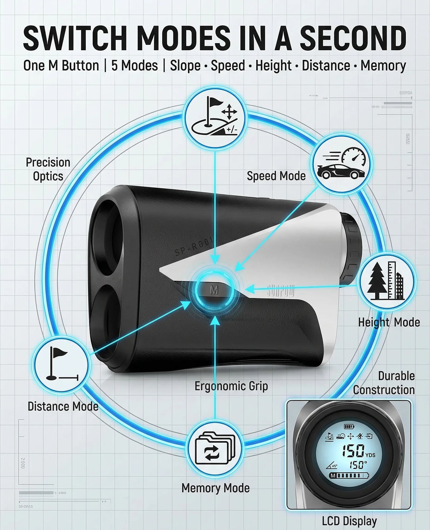 Sunpow Golf Rangefinder With Slope, 1000 Yards, 7x Magnification