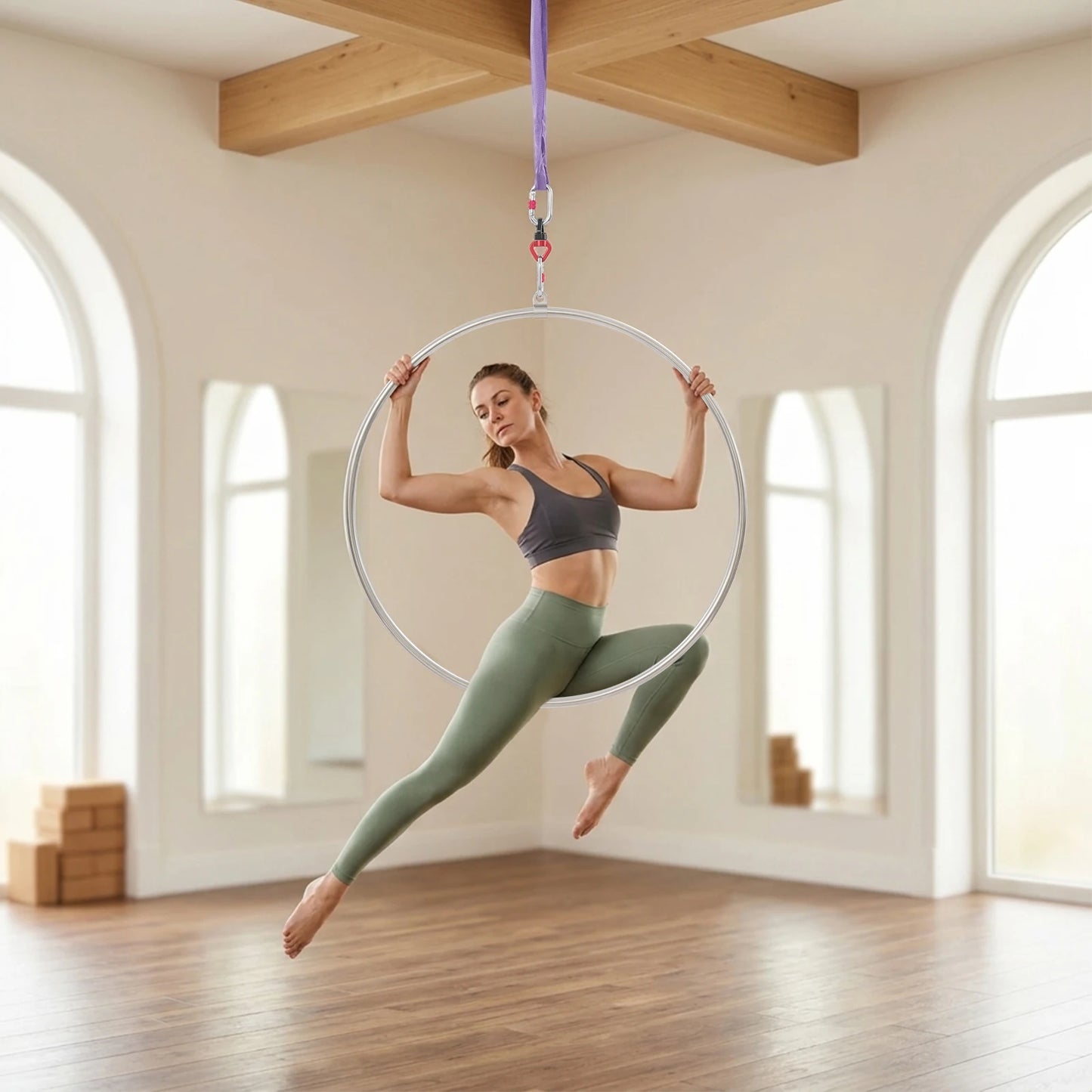 High Load Bearing Yoga Hoop Aerial Dance Circus Ring 95cm/37.4 in Aerial Hoop Kit, Stainless Steel Lyra Hoop, Circus Acrobatic Hoop