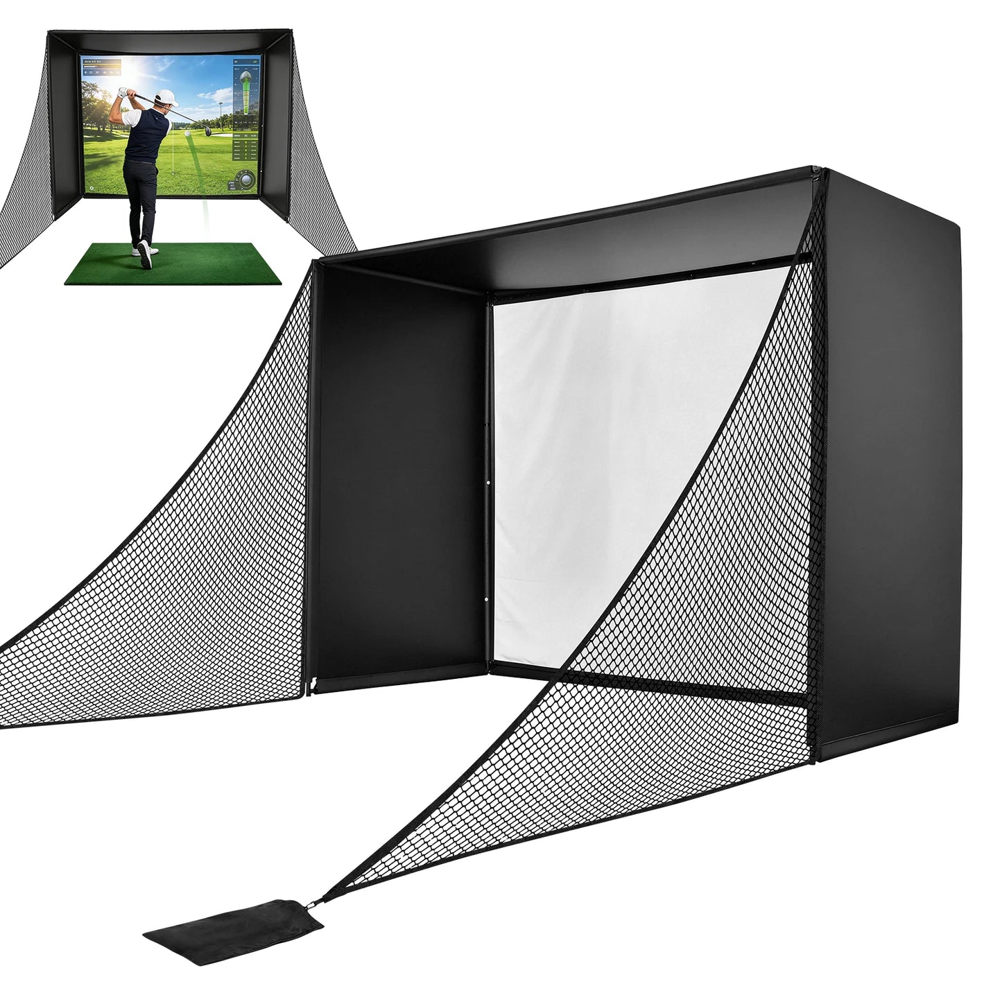 Golf Simulator Enclosure Net With HD Screen Heavy Duty Frame