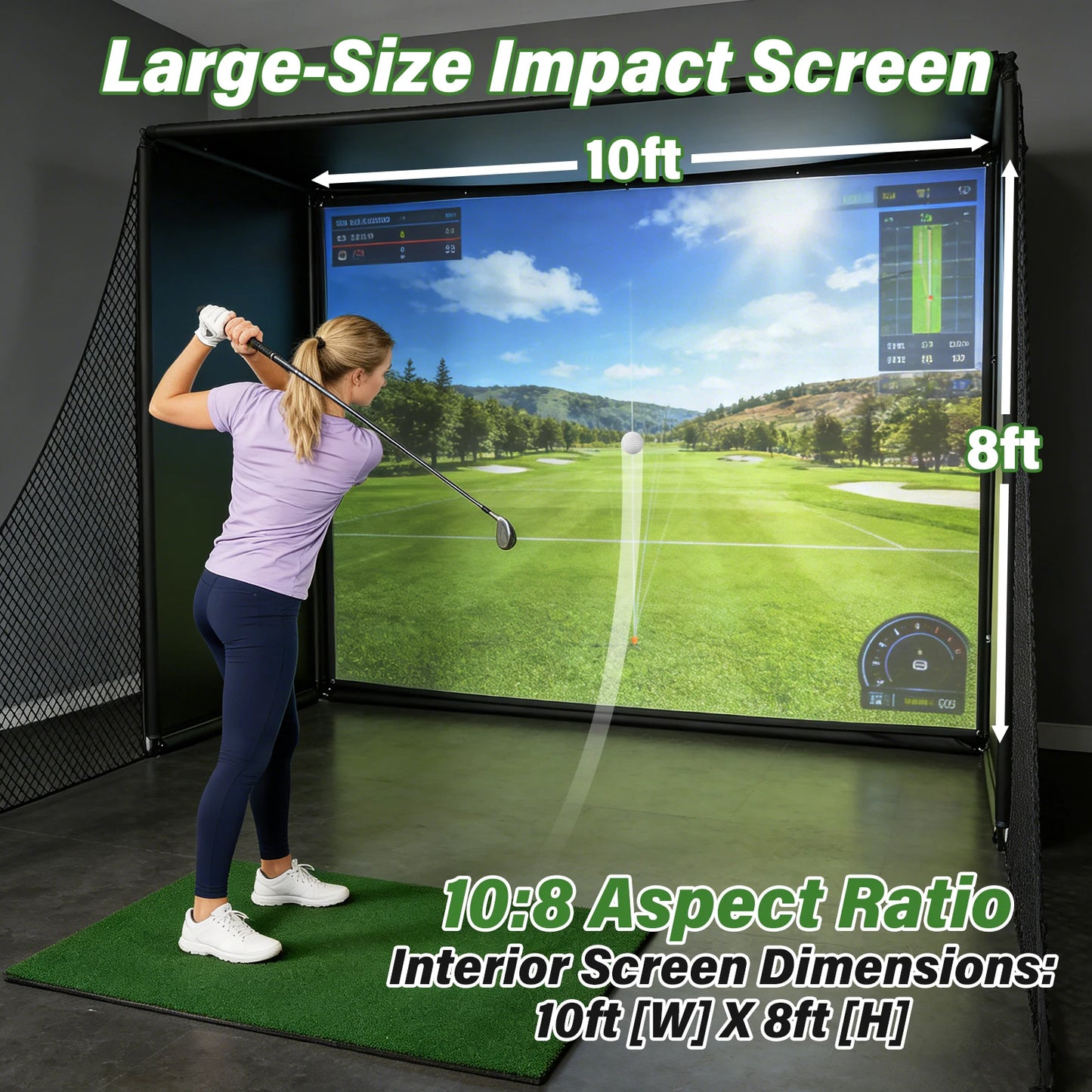 Golf Simulator Enclosure Net With HD Screen Heavy Duty Frame