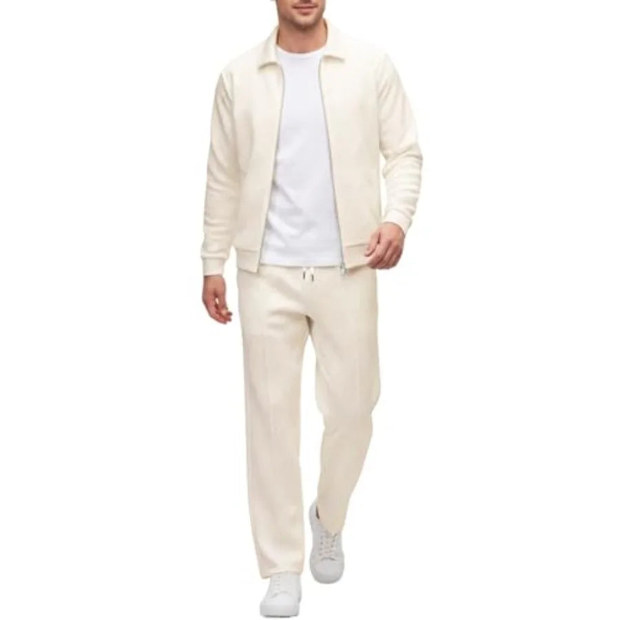 UOUA Women Tracksuit Set Full-Zip Jacquard Jogger Pants