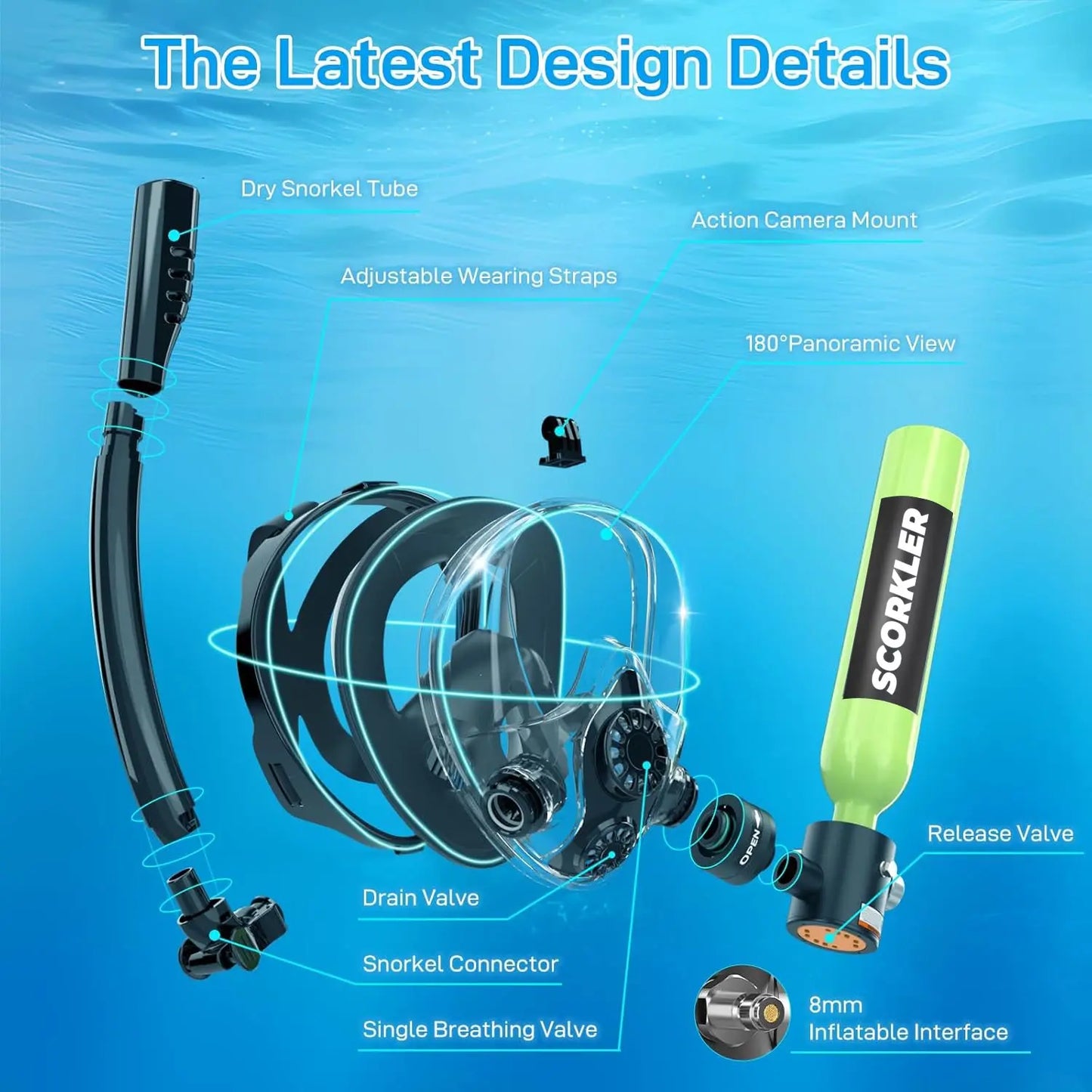 SCORKLER Mini Scuba Tank With Full Face Mask And Pump