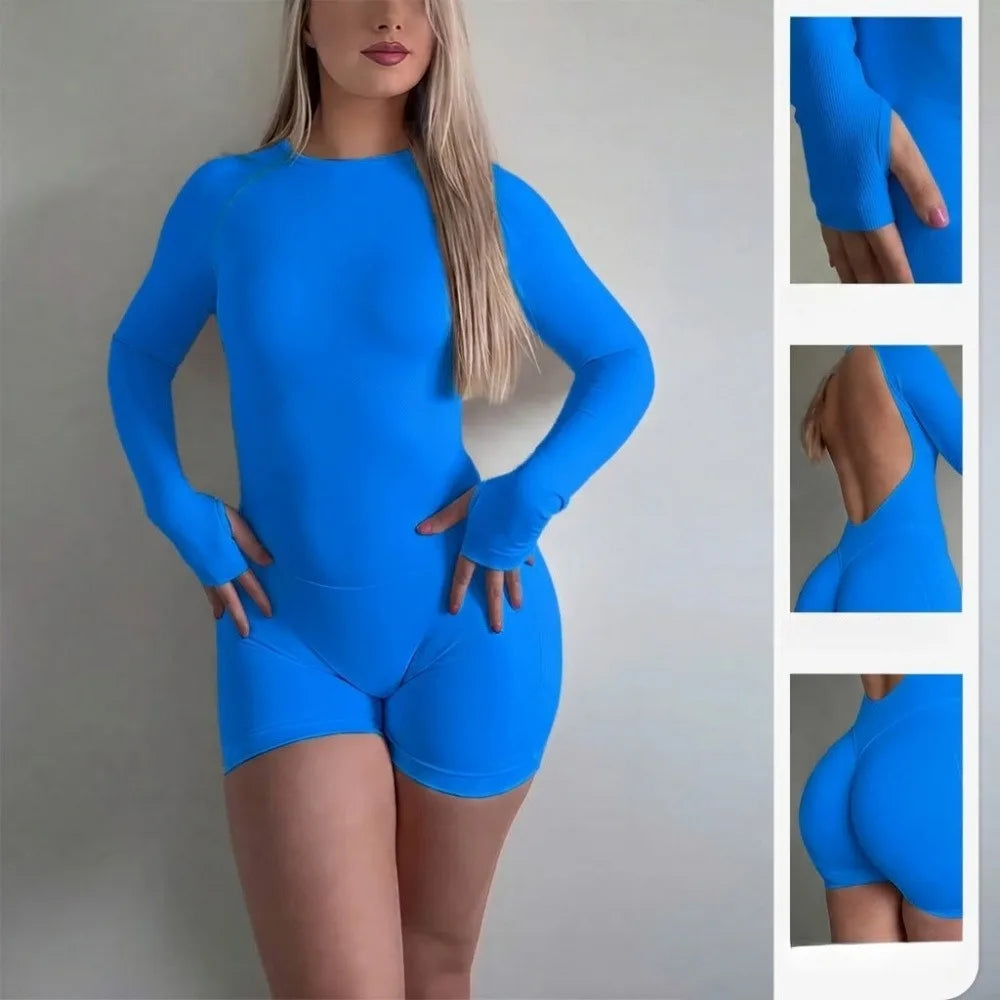 Women Seamless Knit Open Back Yoga Jumpsuit Nylon Elastane Breathable