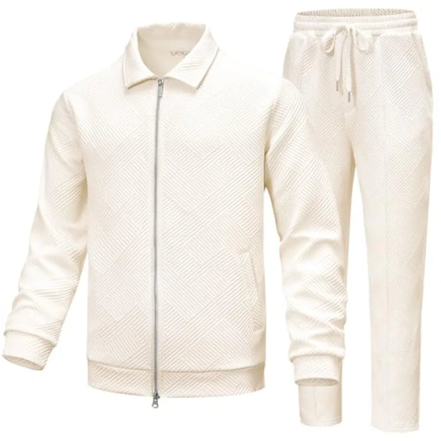 UOUA Women Tracksuit Set Full-Zip Jacquard Jogger Pants