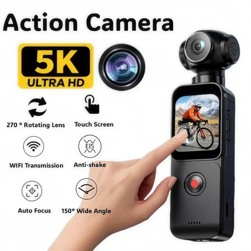 5K HD Handheld Action Camera With 270 Degree Rotating Lens