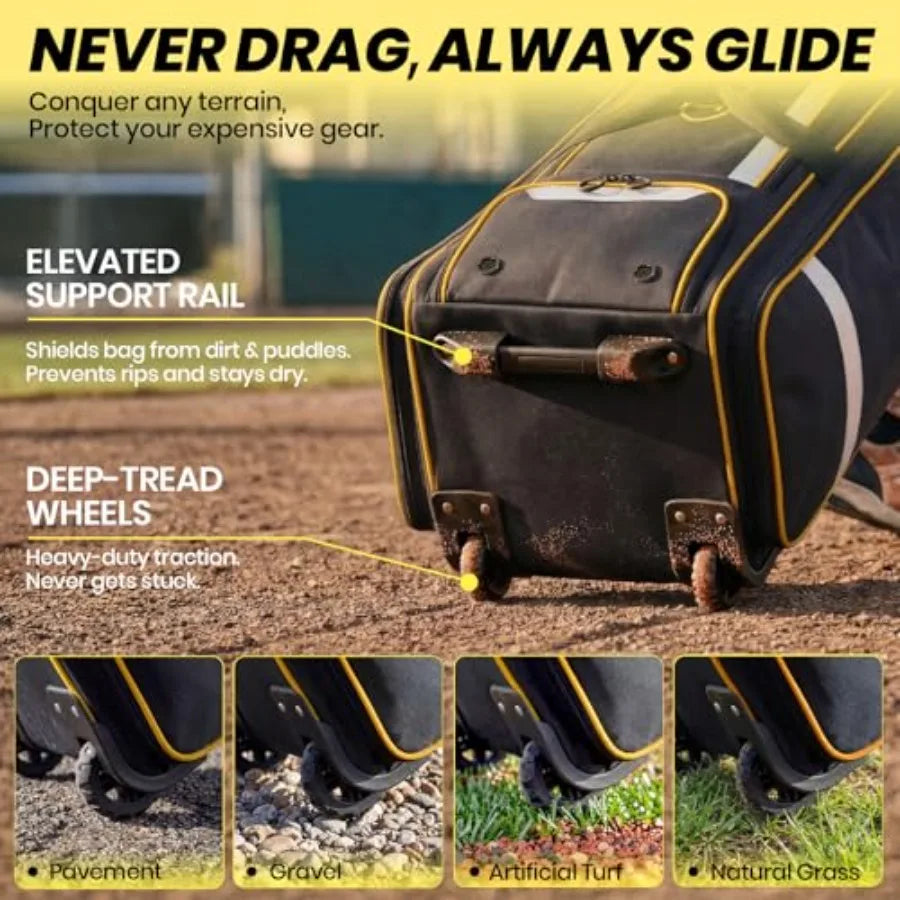 Rolling Baseball Catchers Gear Bag With Wheels Locker Style Organizer