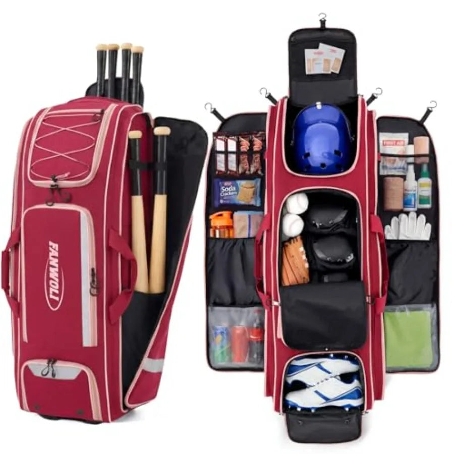 Rolling Baseball Catchers Gear Bag With Wheels Locker Style Organizer