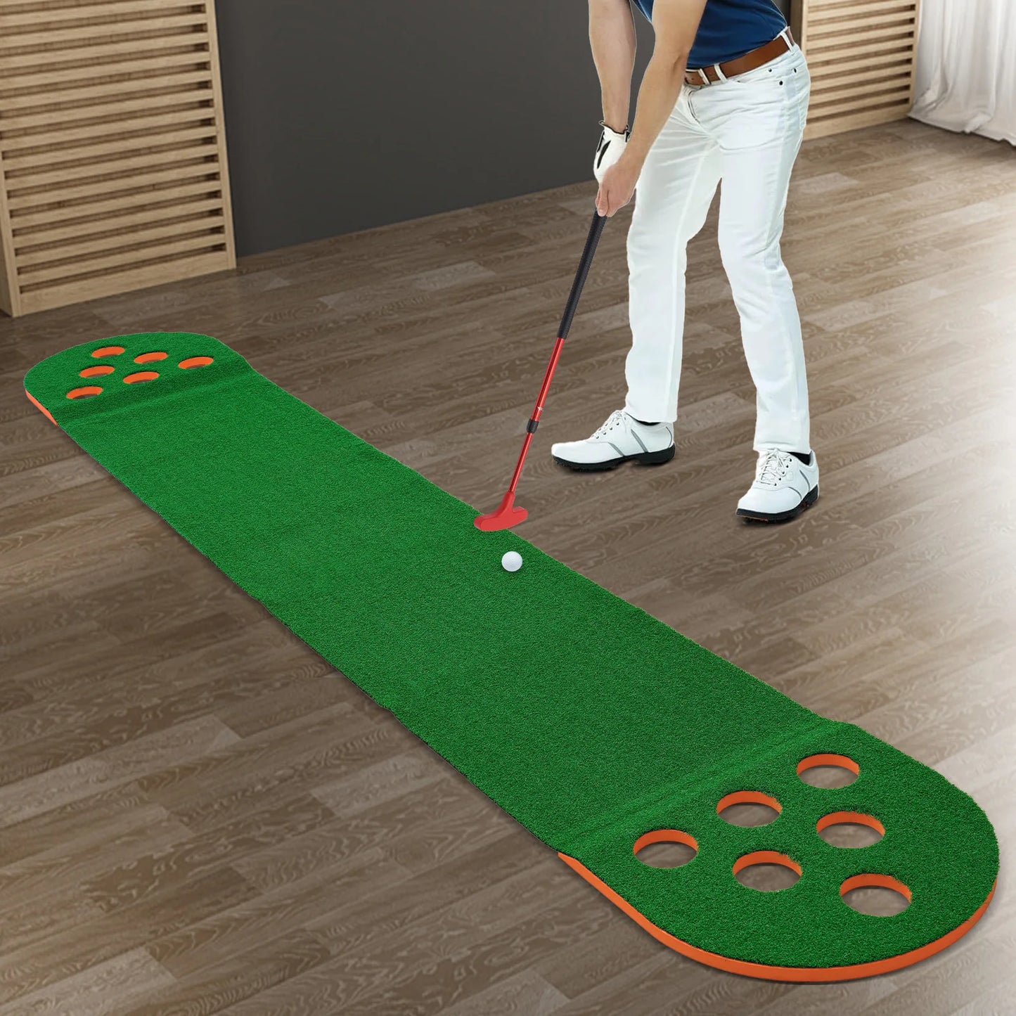 Foldable Golf Putting Mat With 2 Clubs And 2 Balls