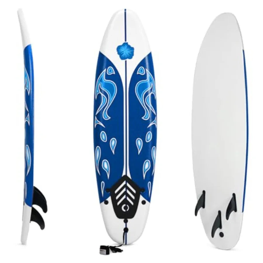 Lightweight Surfboard With 3 Removable Fins And Leash