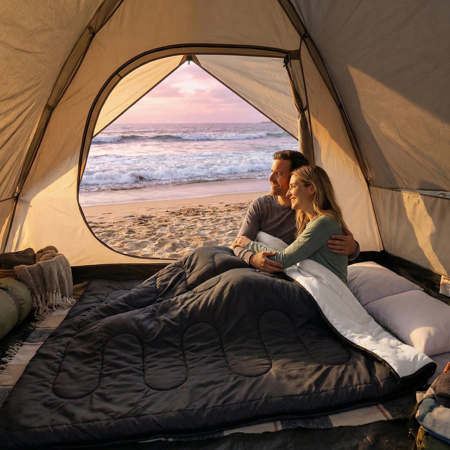 Double Sleeping Bag for Adults With Pillow Lightweight 3-Season