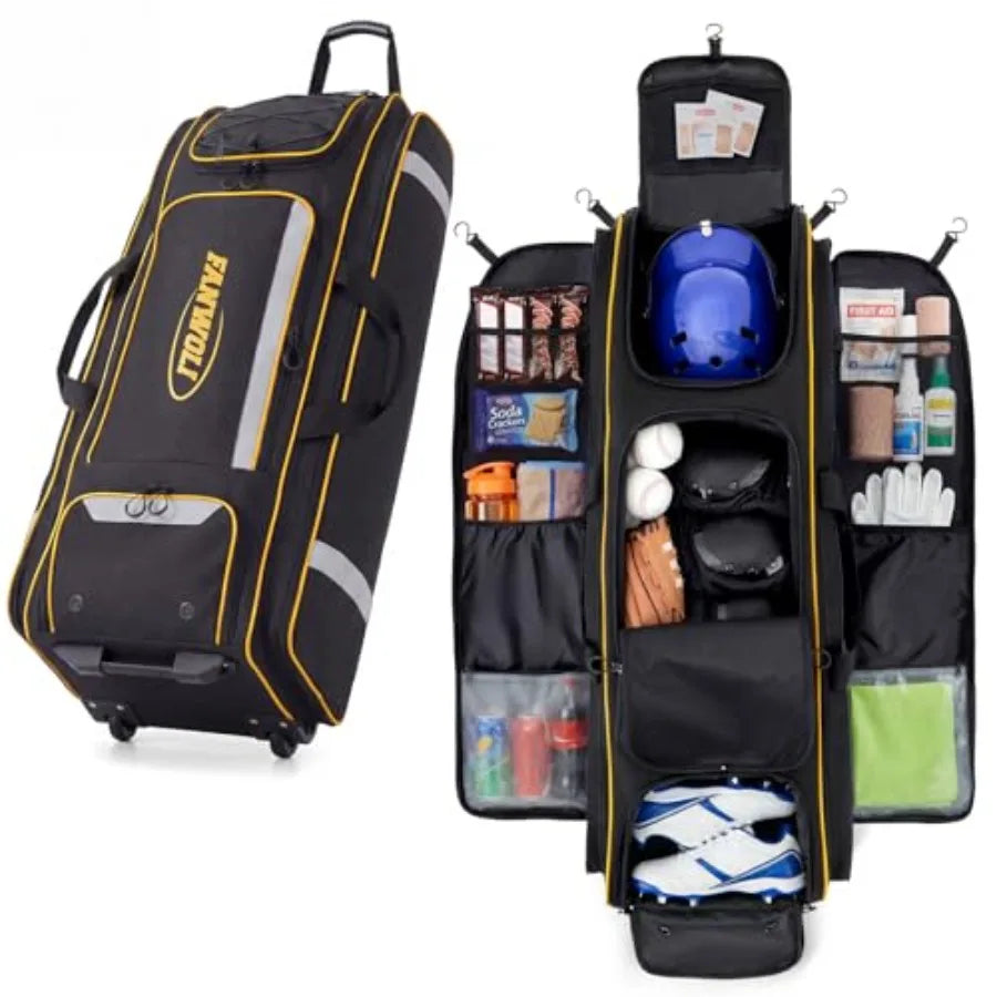 Rolling Baseball Catchers Gear Bag With Wheels Locker Style Organizer