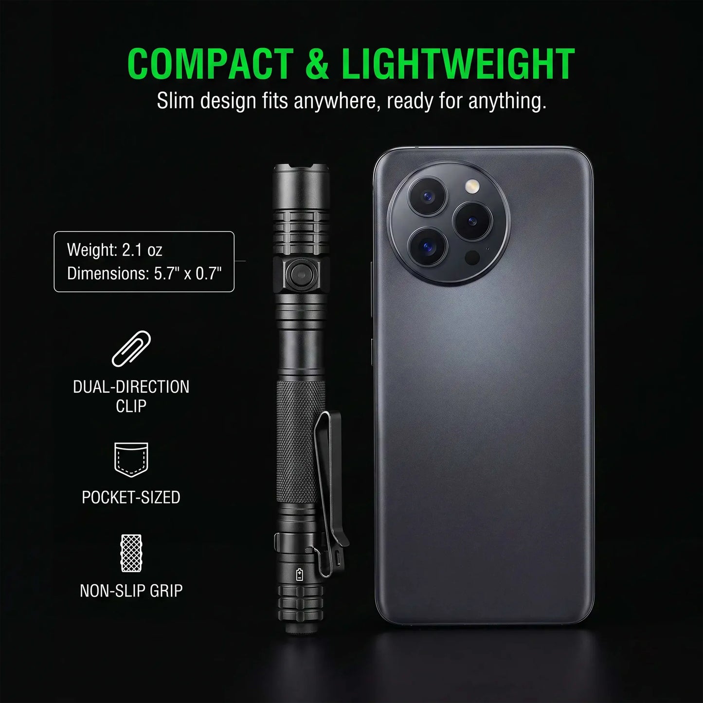 TUOWEE 1200 Lumen EDC Tactical Pen Light With Tail Switch