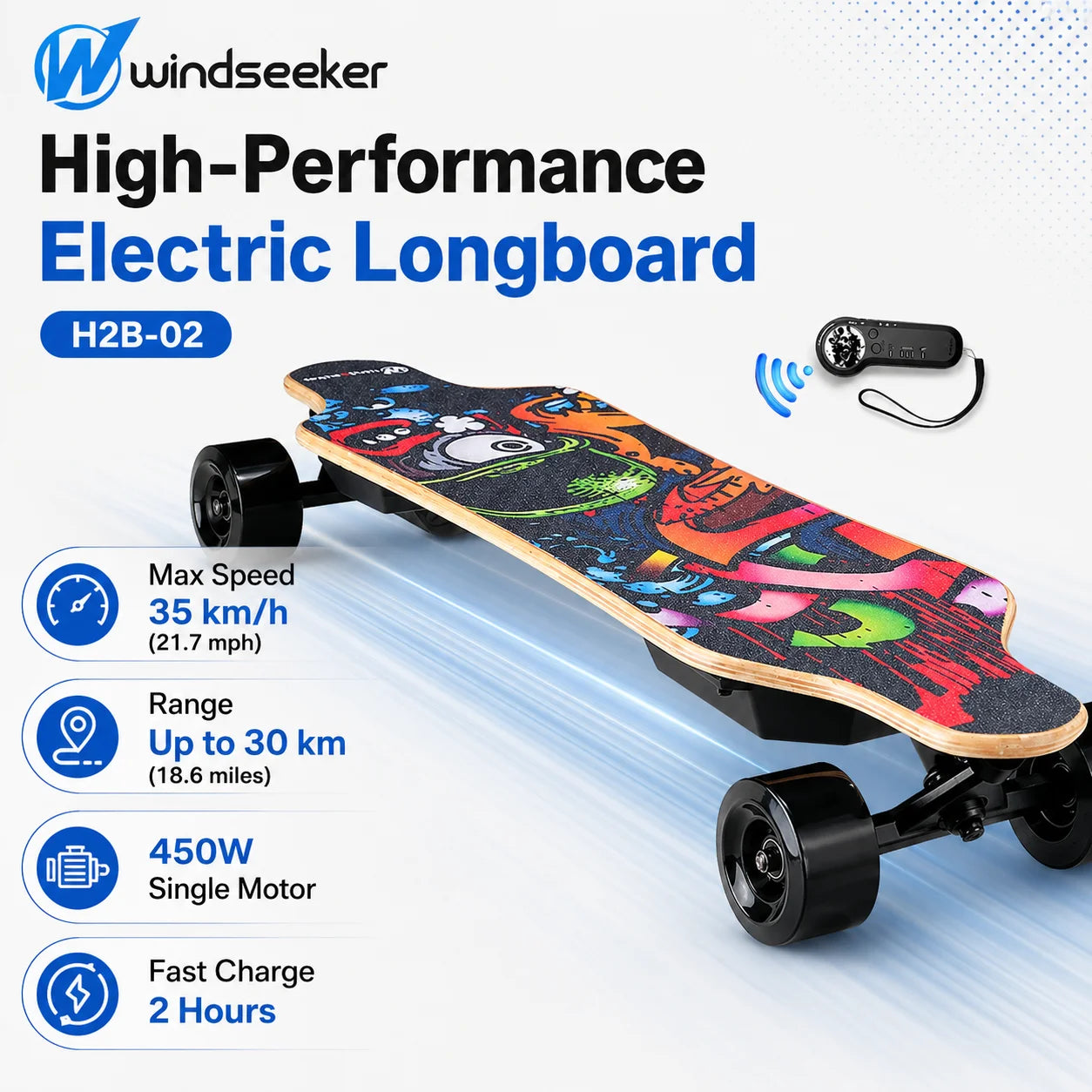 Windseeker H2B02 Electric Longboard Skateboard 450W 35KMH