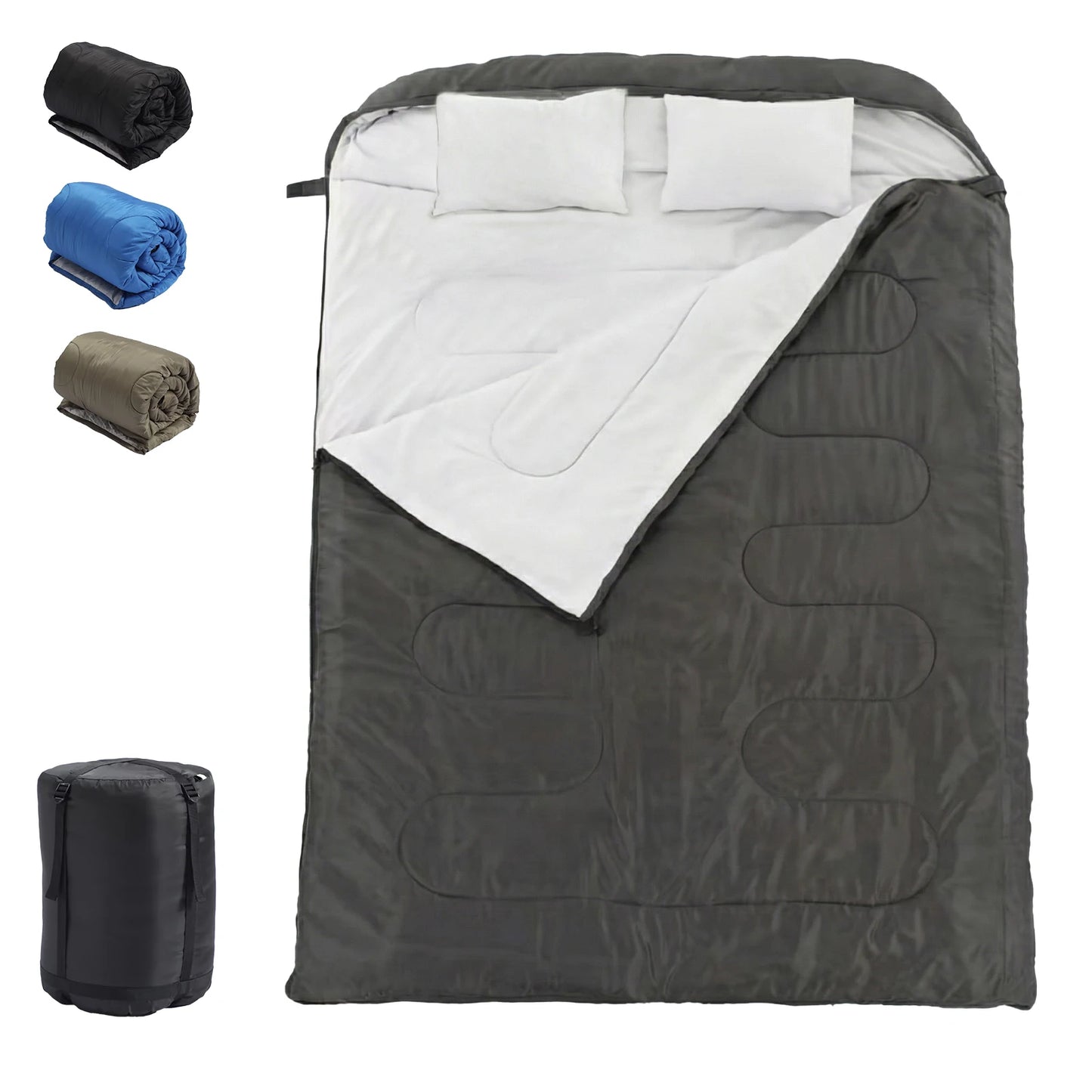 Double Sleeping Bag for Adults With Pillow Lightweight 3-Season