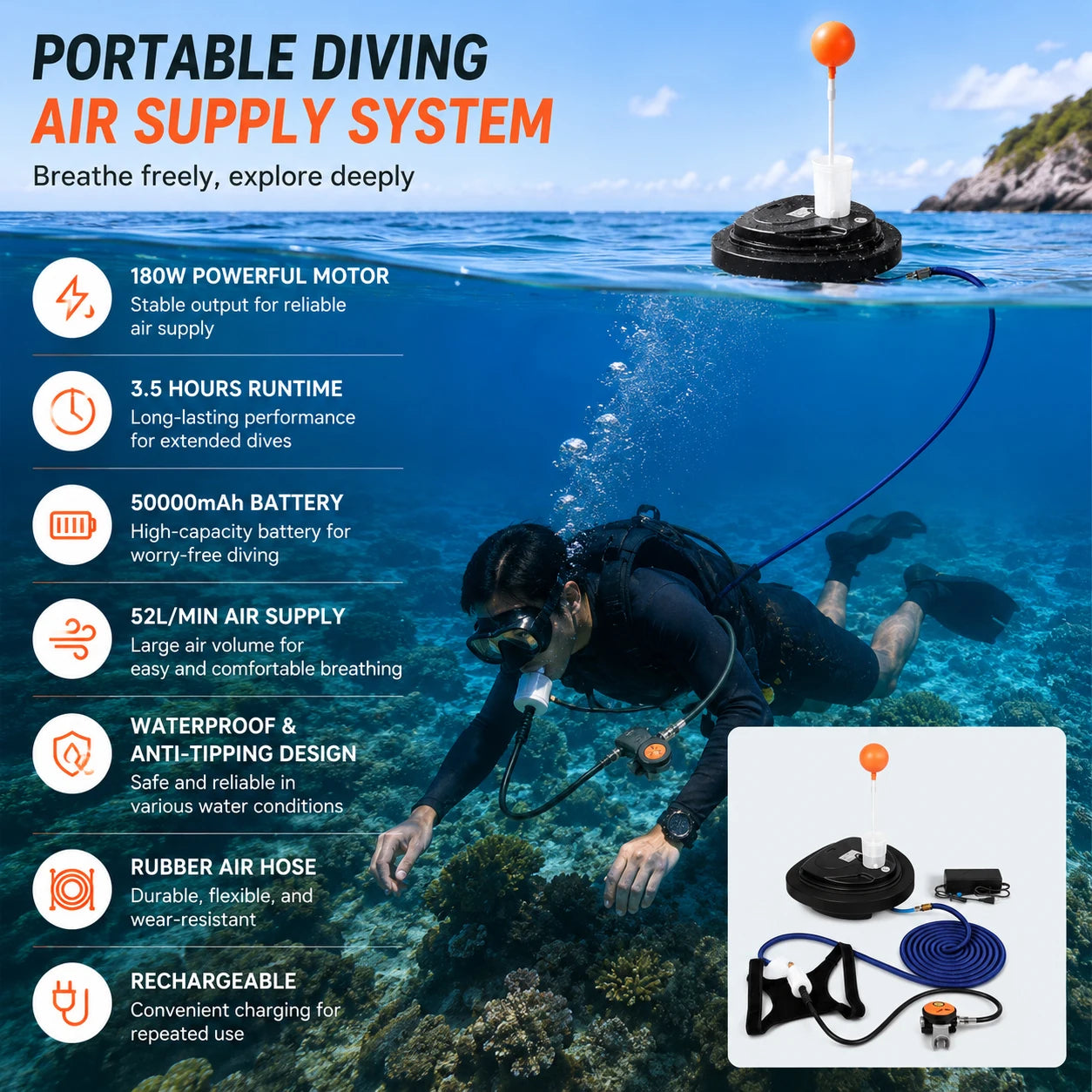 LieyuDive Rechargeable Tankless Snorkeling Breathing System For Scuba