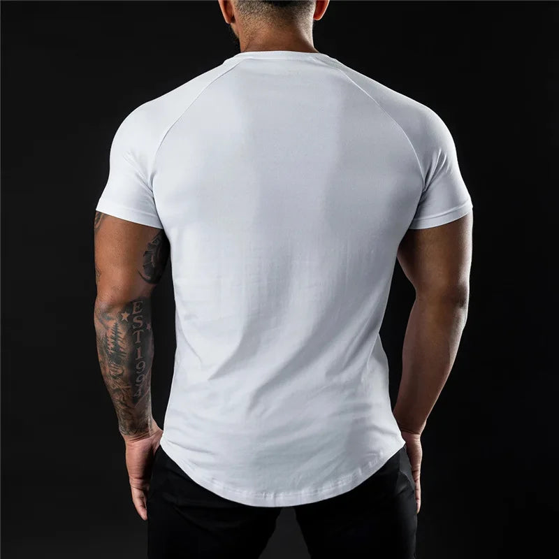 Plain Gym T Shirt Men Cotton Short Sleeve Training Tee