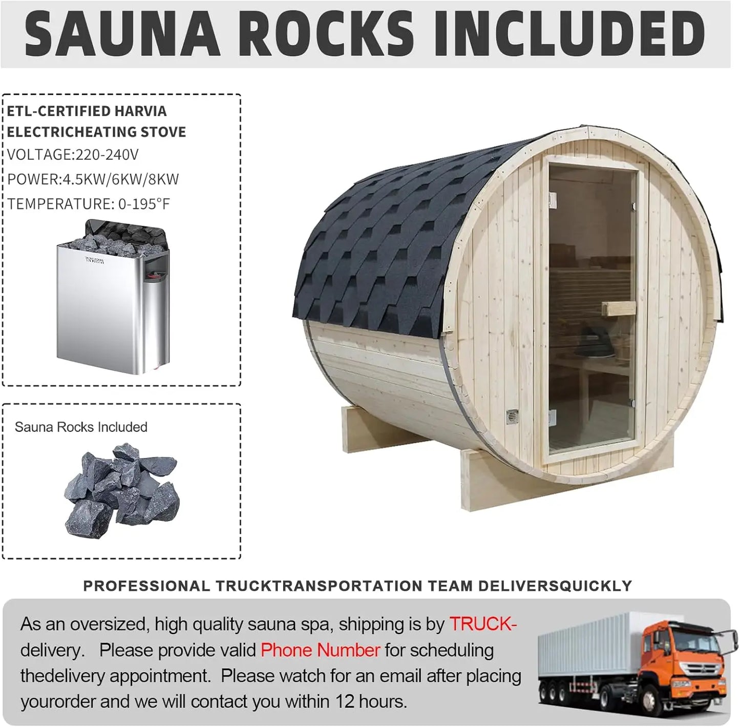 SMARTMAK Outdoor Barrel Sauna With Harvia Heater