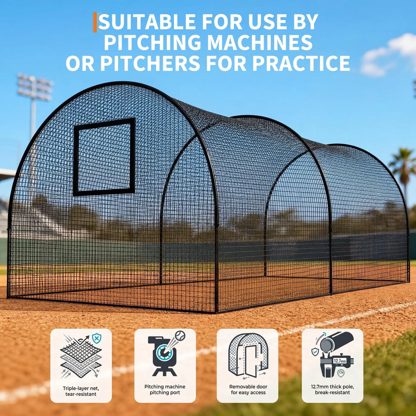 HiMISS Baseball Batting Cage With Frame And Net