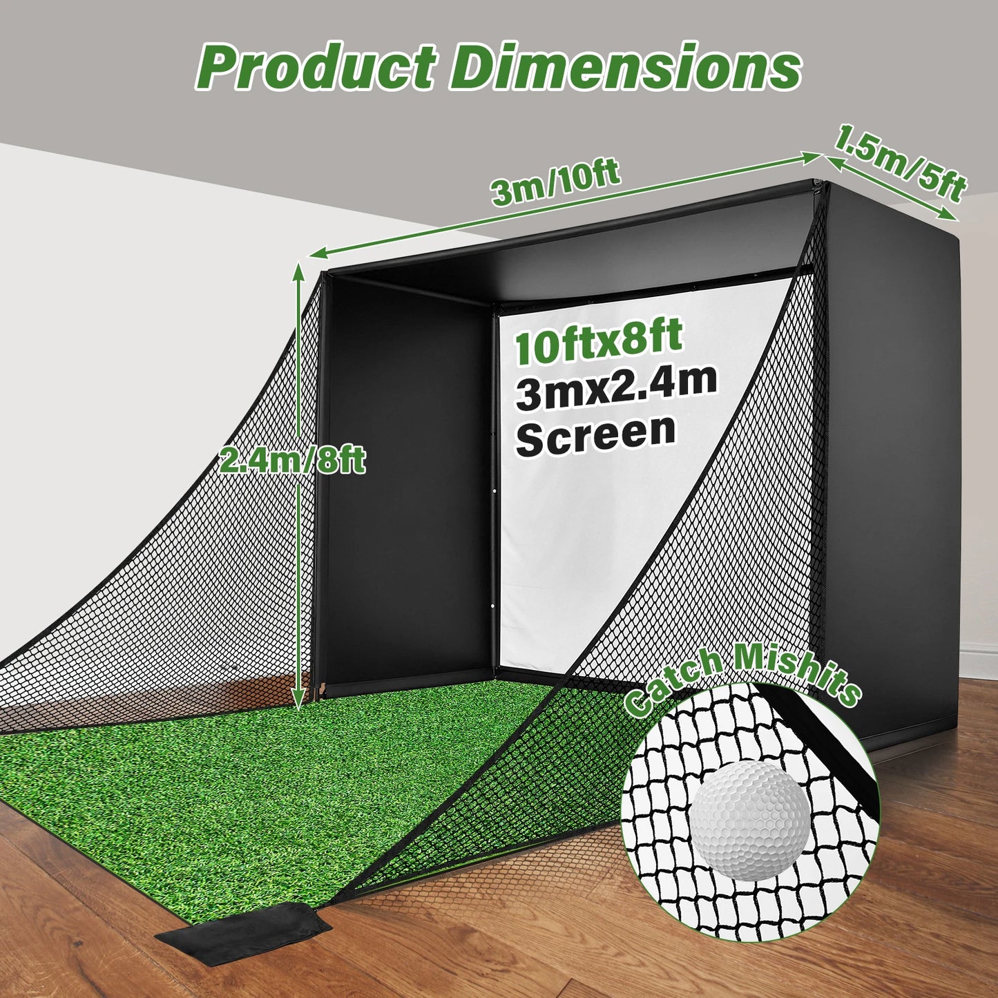 Golf Simulator Enclosure Net With HD Screen Heavy Duty Frame