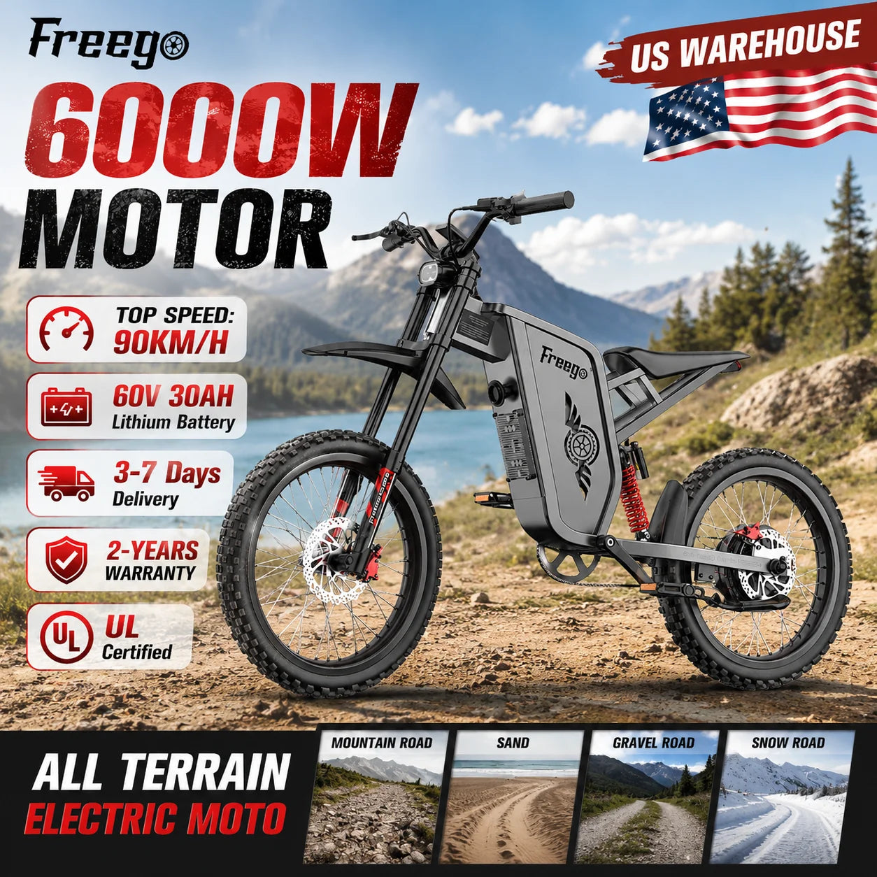 Freego X2Pro Electric Dirt Bike 6000W Peak Battery