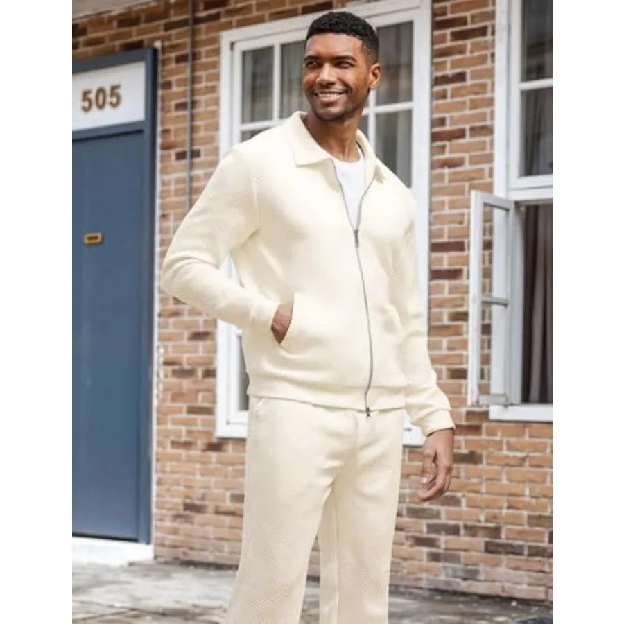 UOUA Women Tracksuit Set Full-Zip Jacquard Jogger Pants