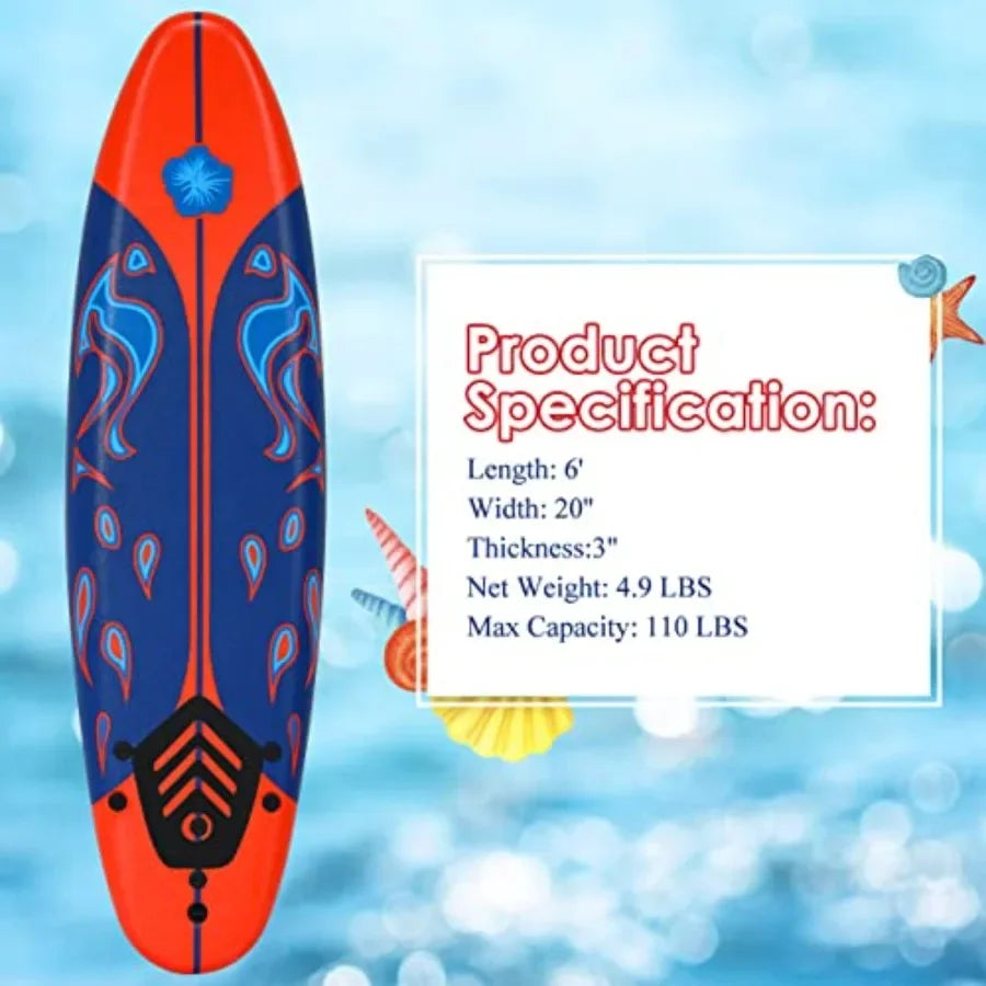Stand Up Surfboard With Detachable Fins Non Slip Foam Leash