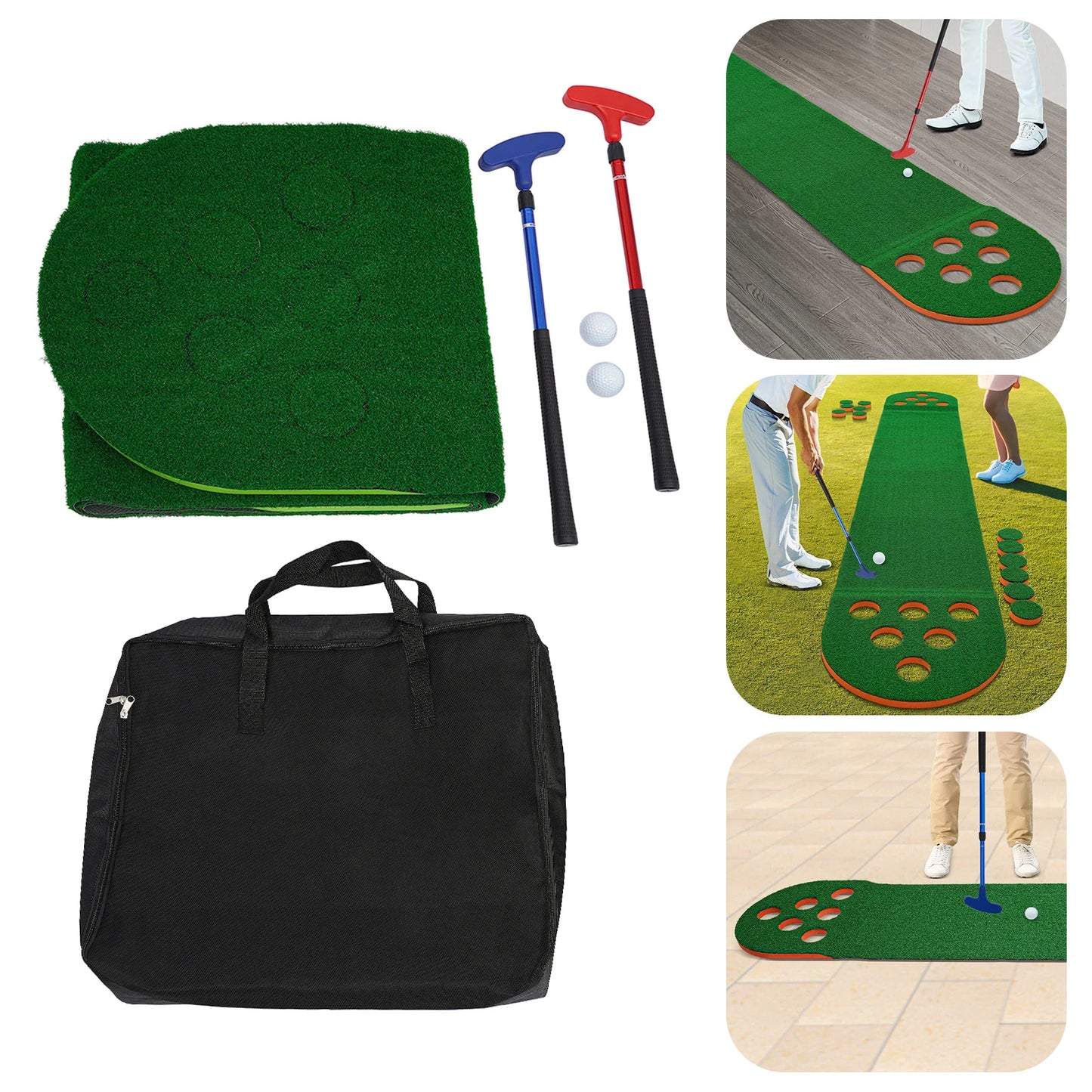Foldable Golf Putting Mat With 2 Clubs And 2 Balls