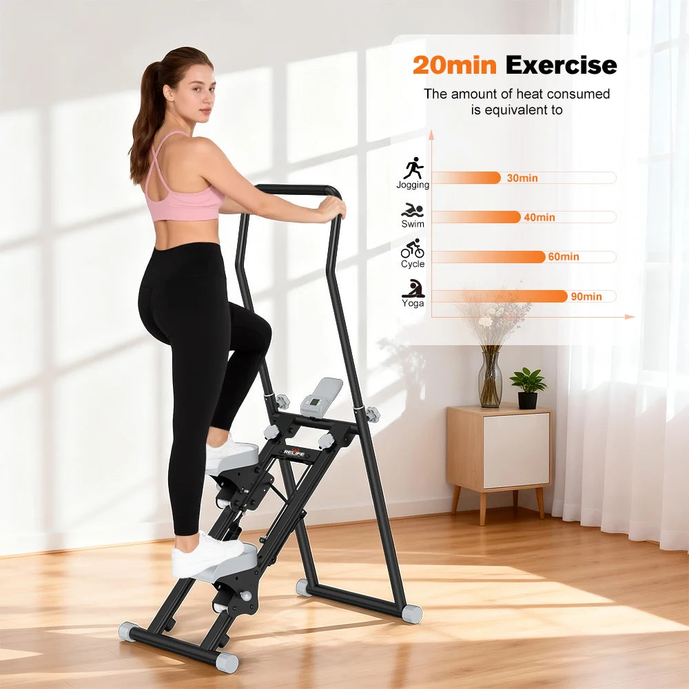 Foldable Stair Stepper With LCD Monitor And 6-Level Handlebar