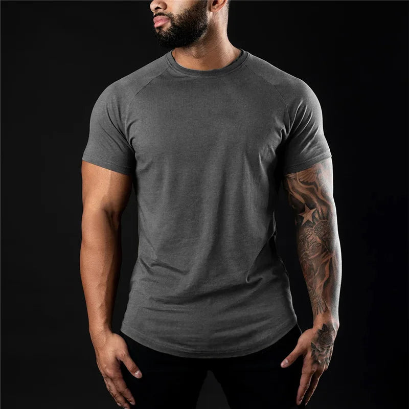 Plain Gym T Shirt Men Cotton Short Sleeve Training Tee