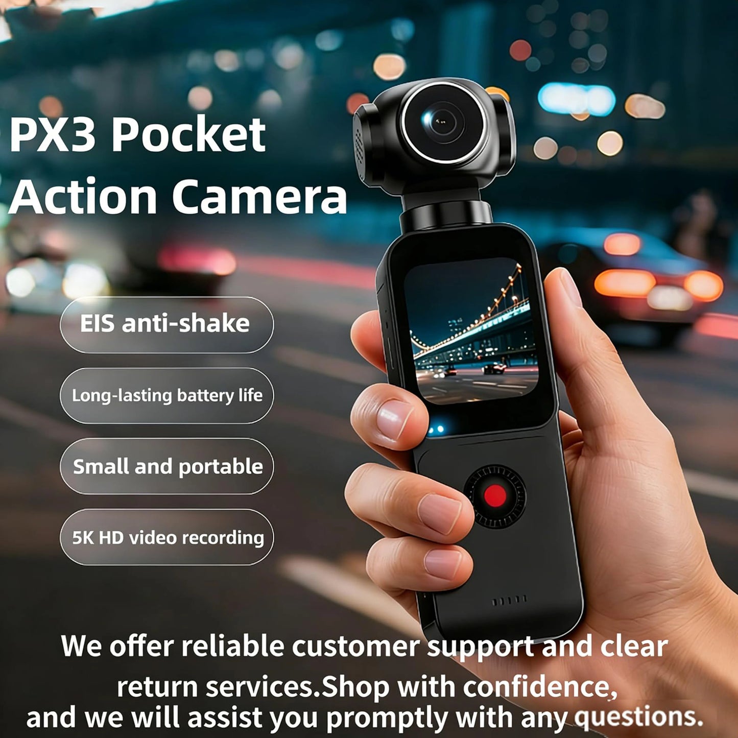 5K HD Handheld Action Camera With 270 Degree Rotating Lens