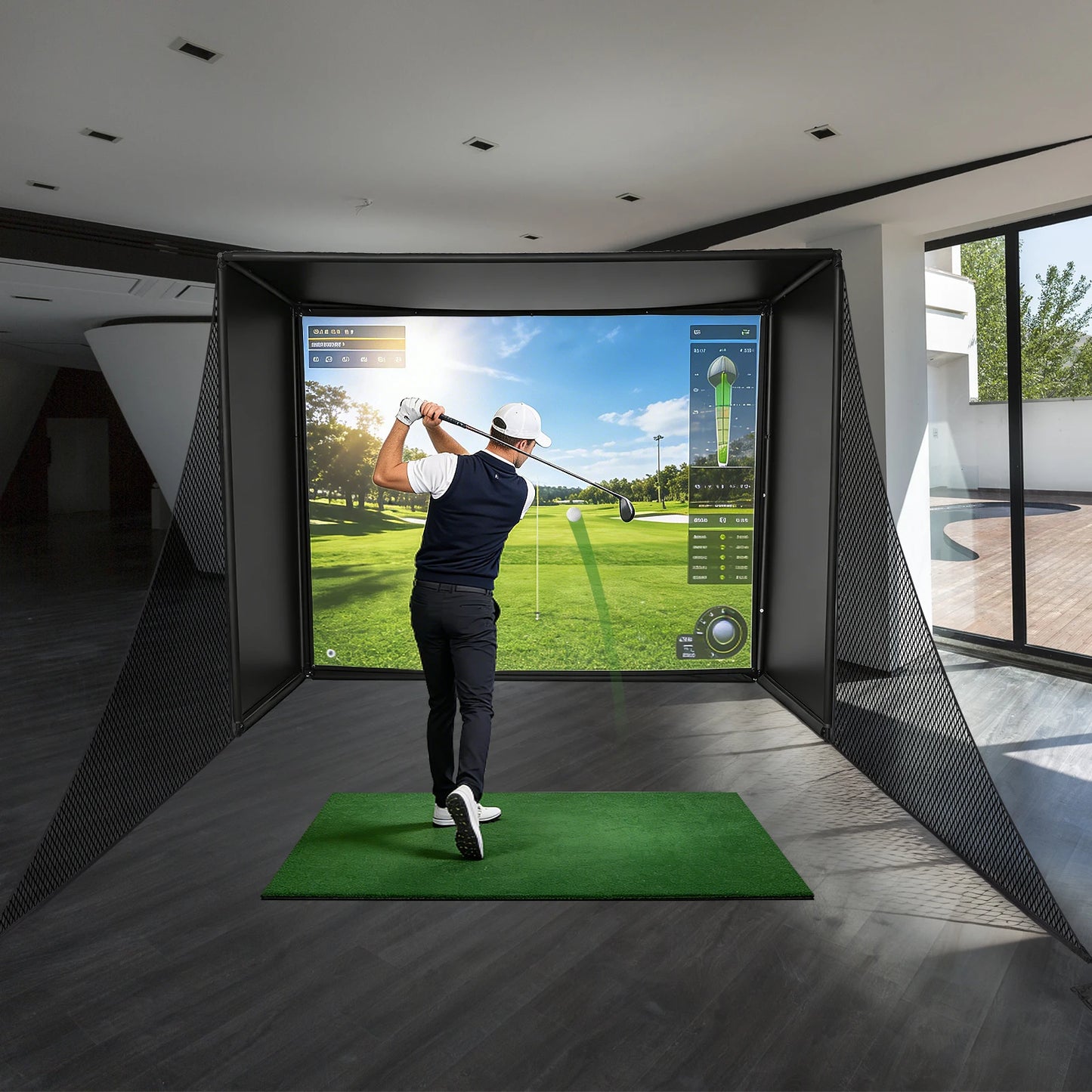 Golf Simulator Enclosure Net With HD Screen Heavy Duty Frame