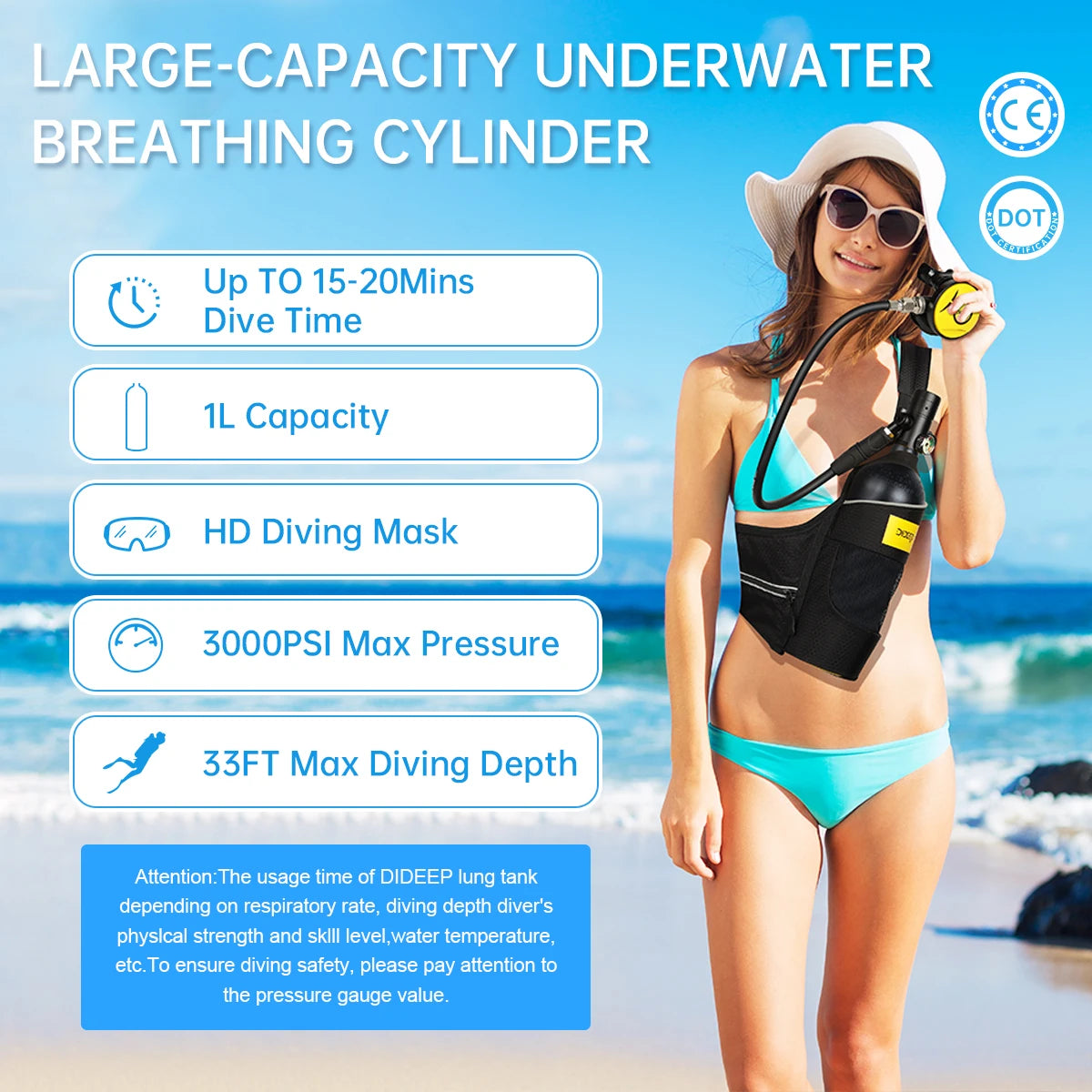 DIDEEP Mini Scuba Tank Set Portable 3000 PSI Underwater Cylinder