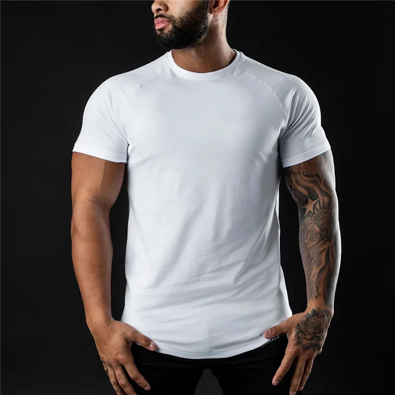 Plain Gym T Shirt Men Cotton Short Sleeve Training Tee
