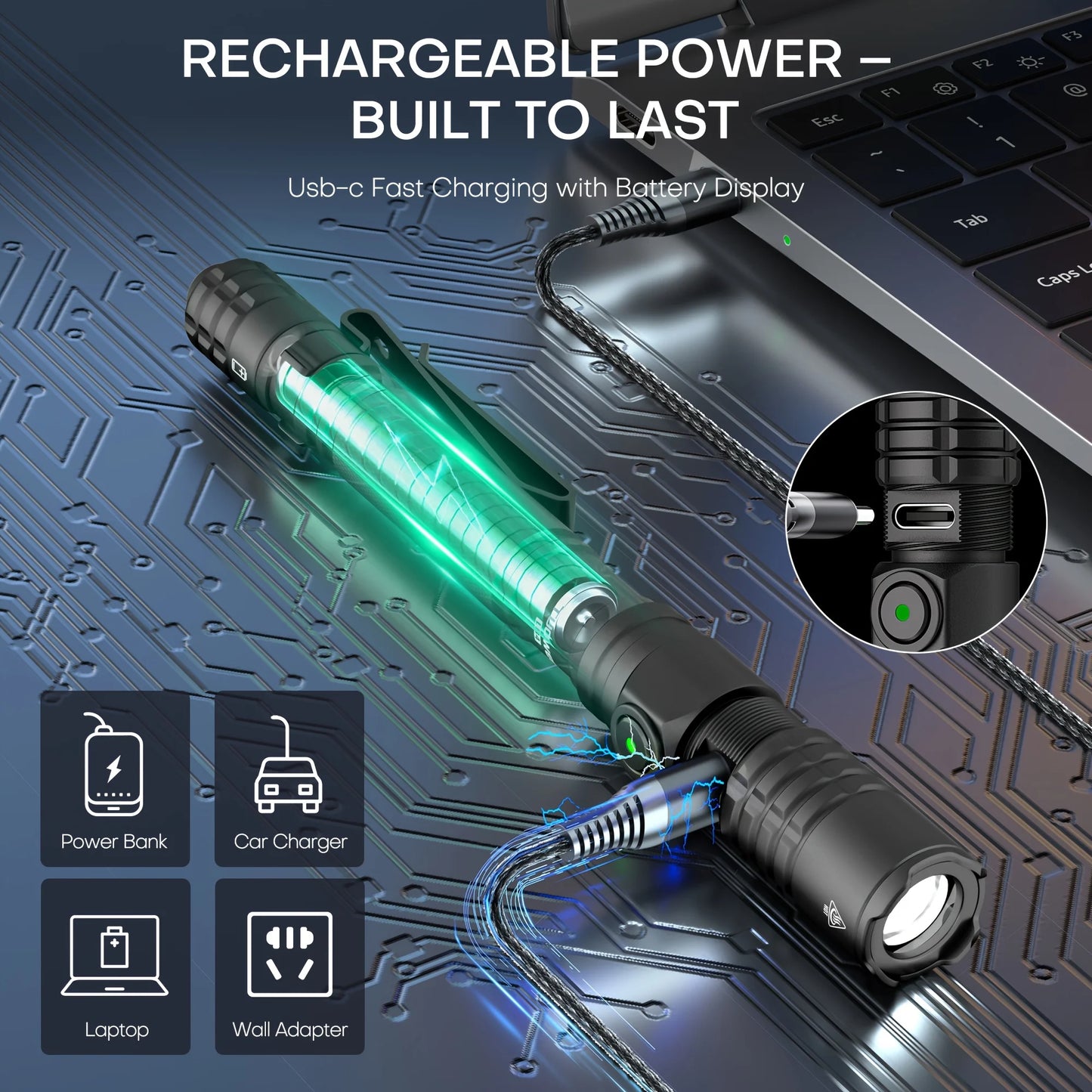 TUOWEE 1200 Lumen EDC Tactical Pen Light With Tail Switch