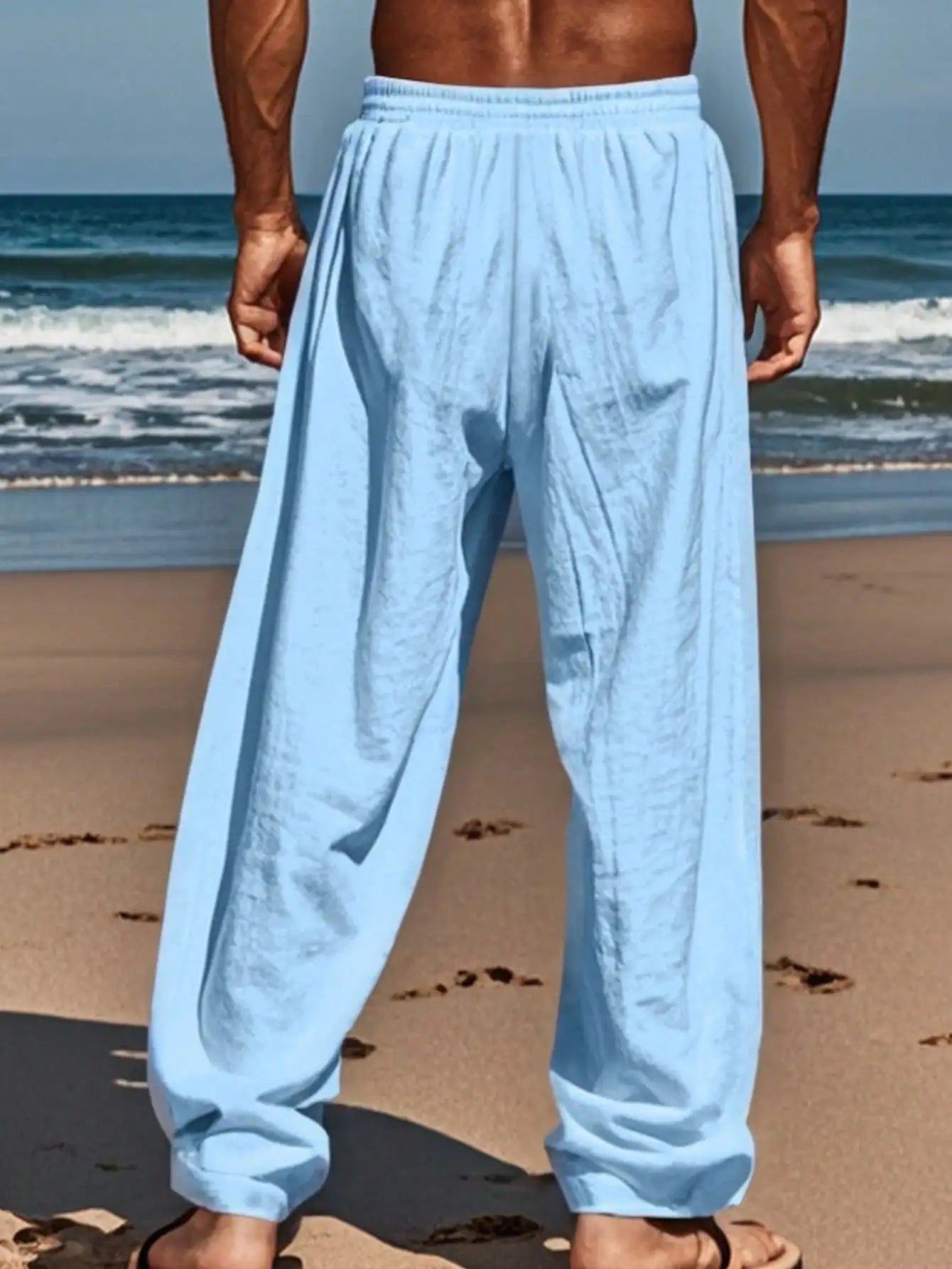 Linen Wide Leg Casual Pants For Men Breathable Summer