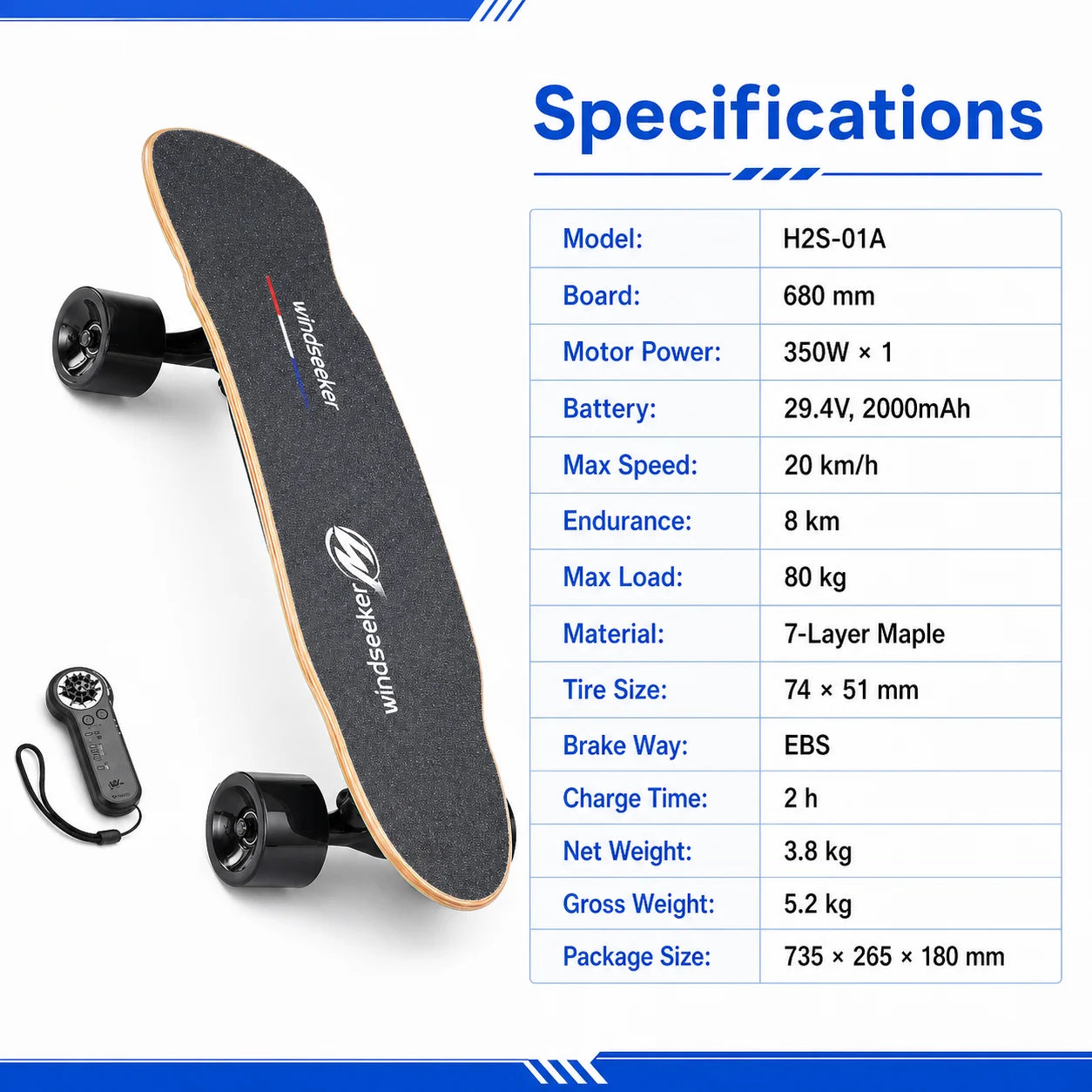 H2S Mini Electric Skateboard 350W Wireless Remote