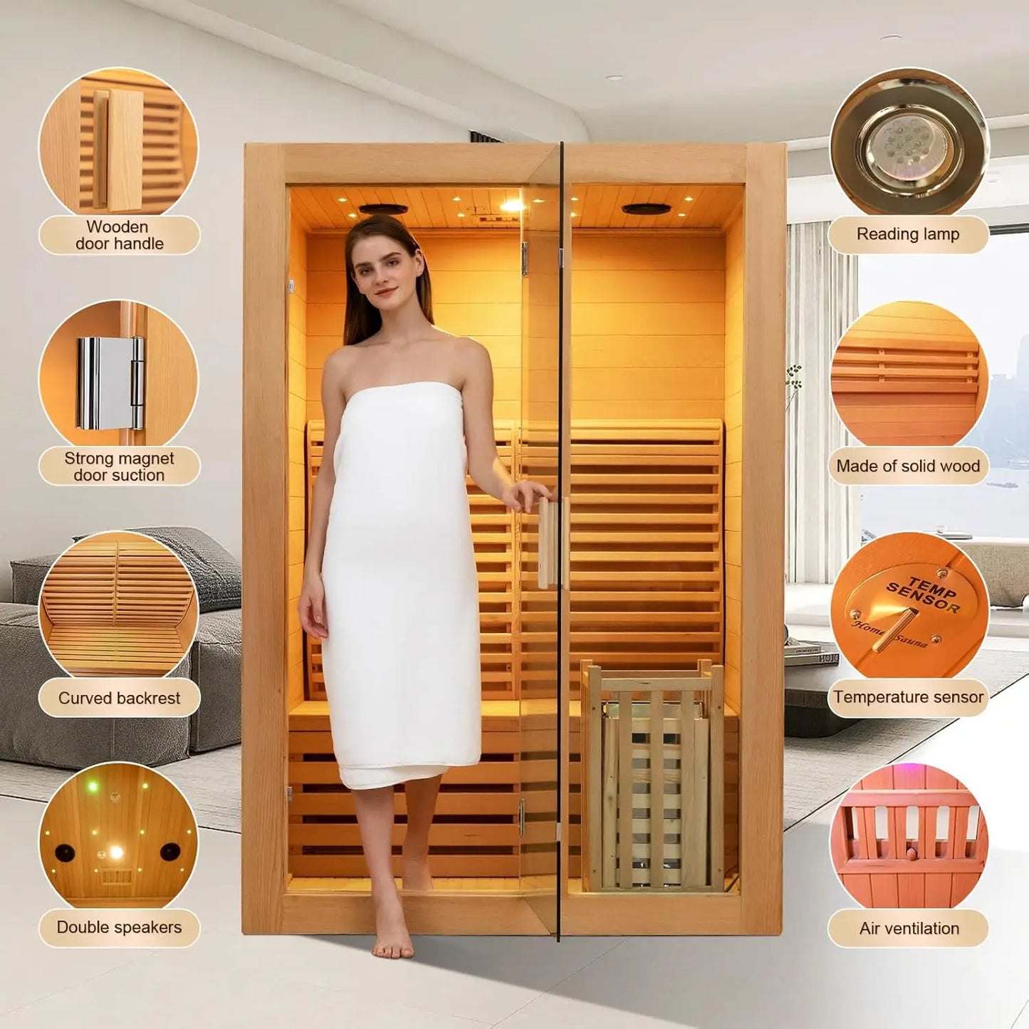 SMARTMAK Hemlock Indoor Sauna With 3.5kW Harvia Heater