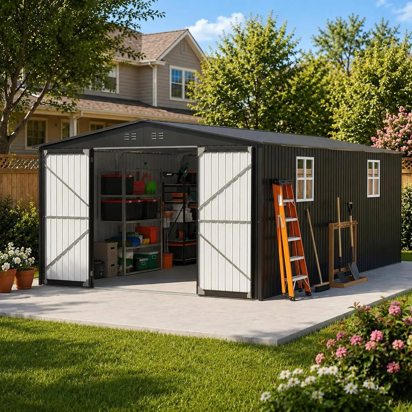 Outdoor Metal Storage Shed With Lockable Double Doors
