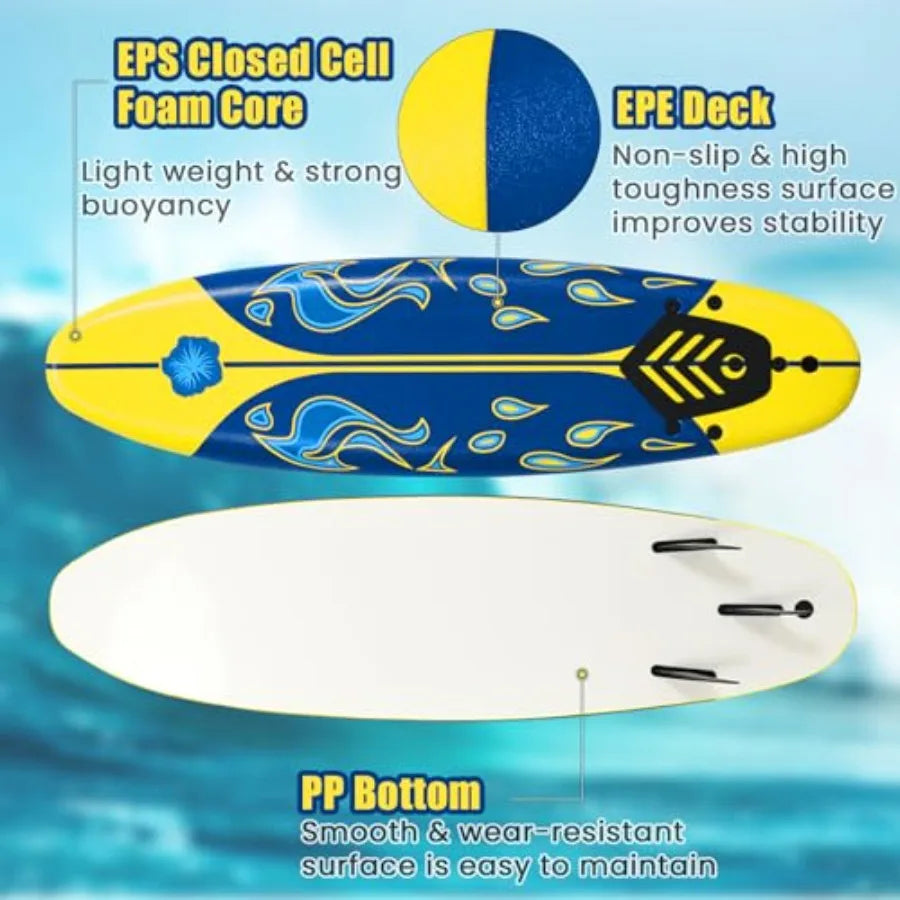 Surfboard With Removable Fins Leash EPS Core Lightweight