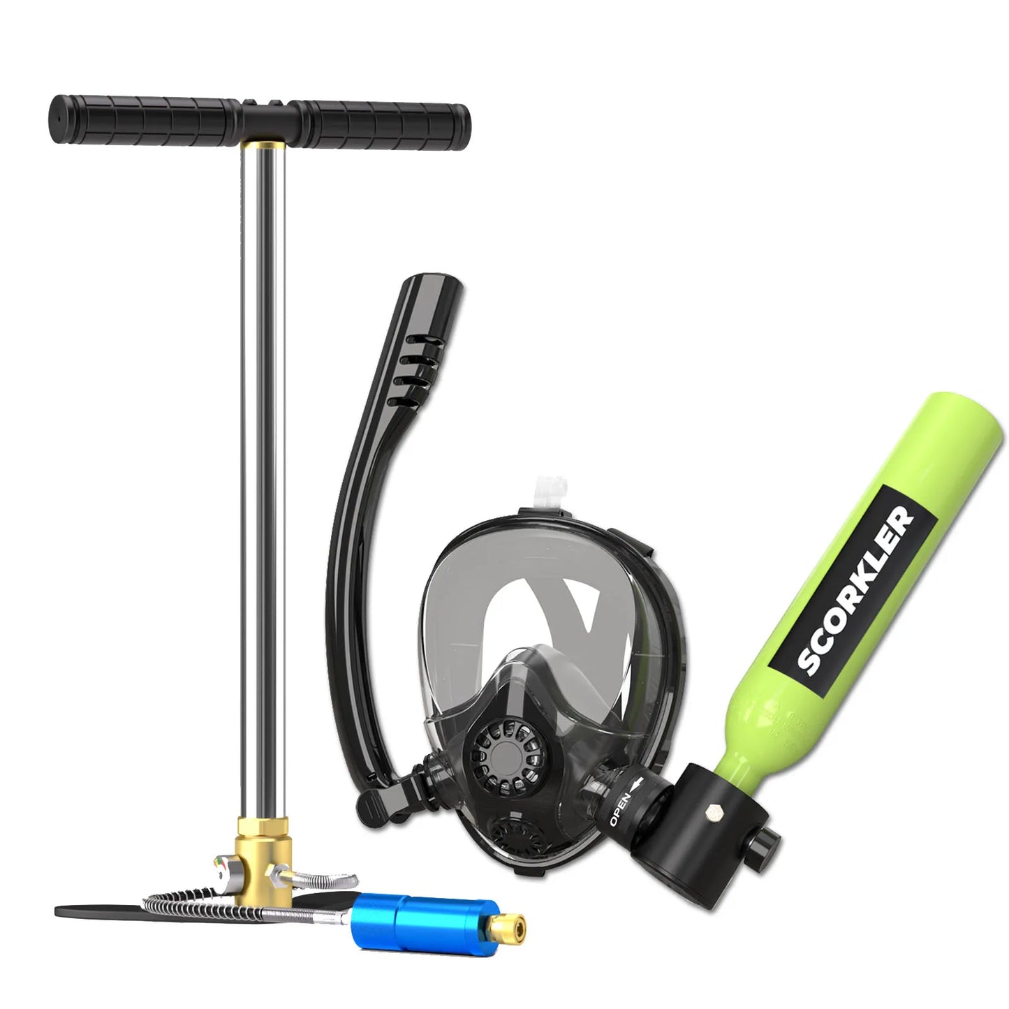 SCORKLER Mini Scuba Tank With Full Face Mask And Pump