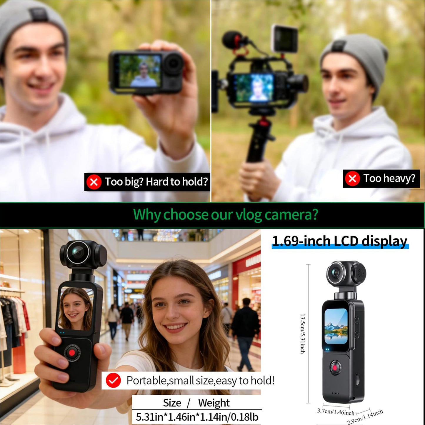 5K HD Handheld Action Camera With 270 Degree Rotating Lens