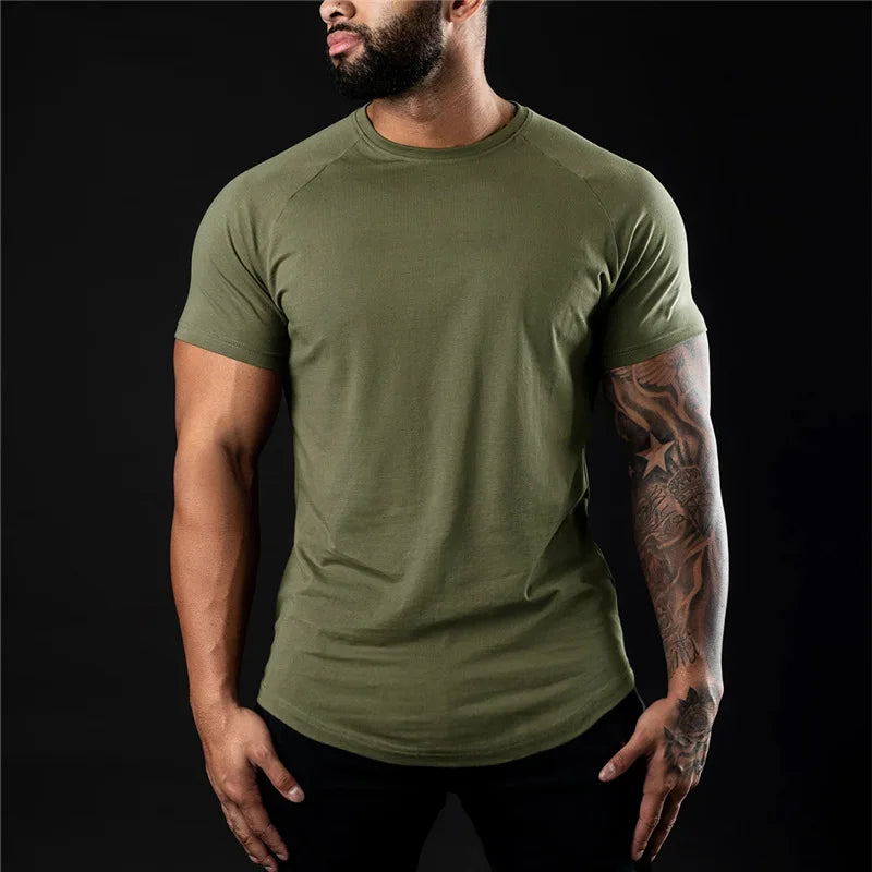 Plain Gym T Shirt Men Cotton Short Sleeve Training Tee