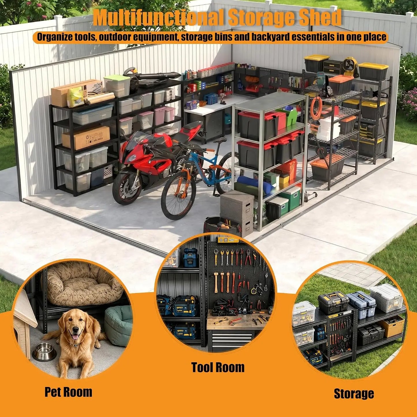 Outdoor Metal Storage Shed With Lockable Double Doors