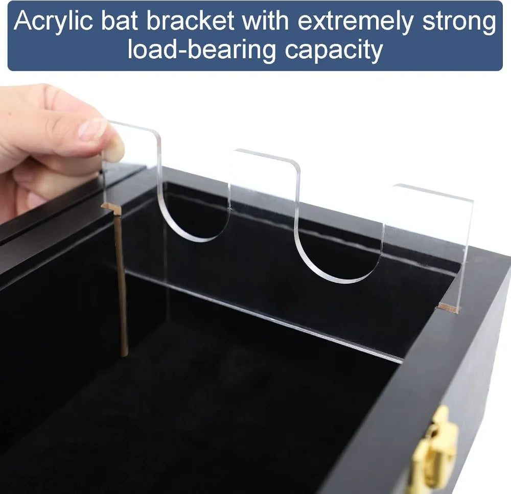 2-Bat Baseball Display Case, Wooden Frame, Acrylic Door, UV Protection