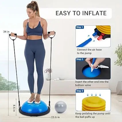 Half Exercise Ball Balance Trainer With Bands And Pump Yoga