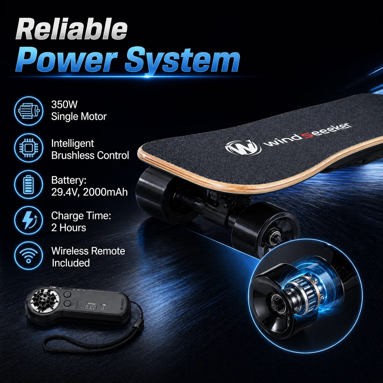 H2S Mini Electric Skateboard 350W Wireless Remote