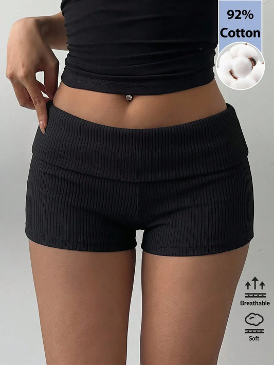 Polyester Knit Low Rise Skinny Workout Shorts For Women