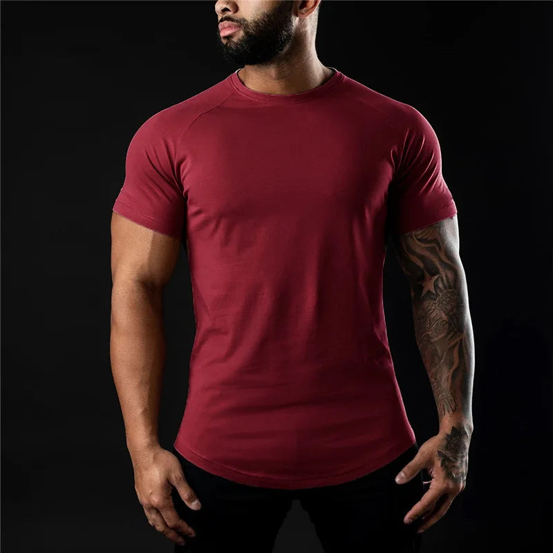 Plain Gym T Shirt Men Cotton Short Sleeve Training Tee