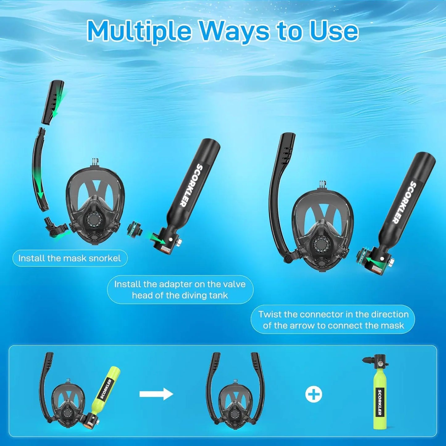 SCORKLER Mini Scuba Tank With Full Face Mask And Pump