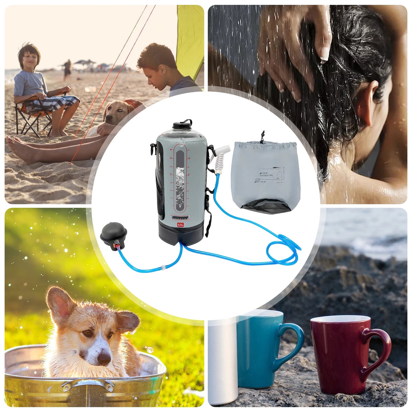 Bymaocar Portable Camping Shower Bag With Foldable Solar Water Hose